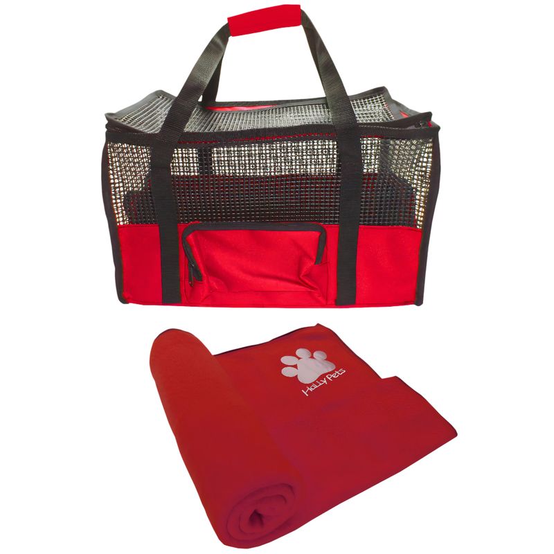 HALLY PET - Maletín Cargador Gra+ Cobija Gra Rojo