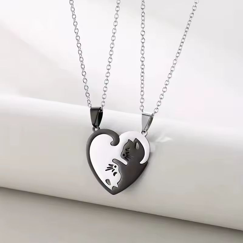GENERICO - Collar Para Pareja De Gato Bicolor Novios Amor Regalo Navidad + Caja