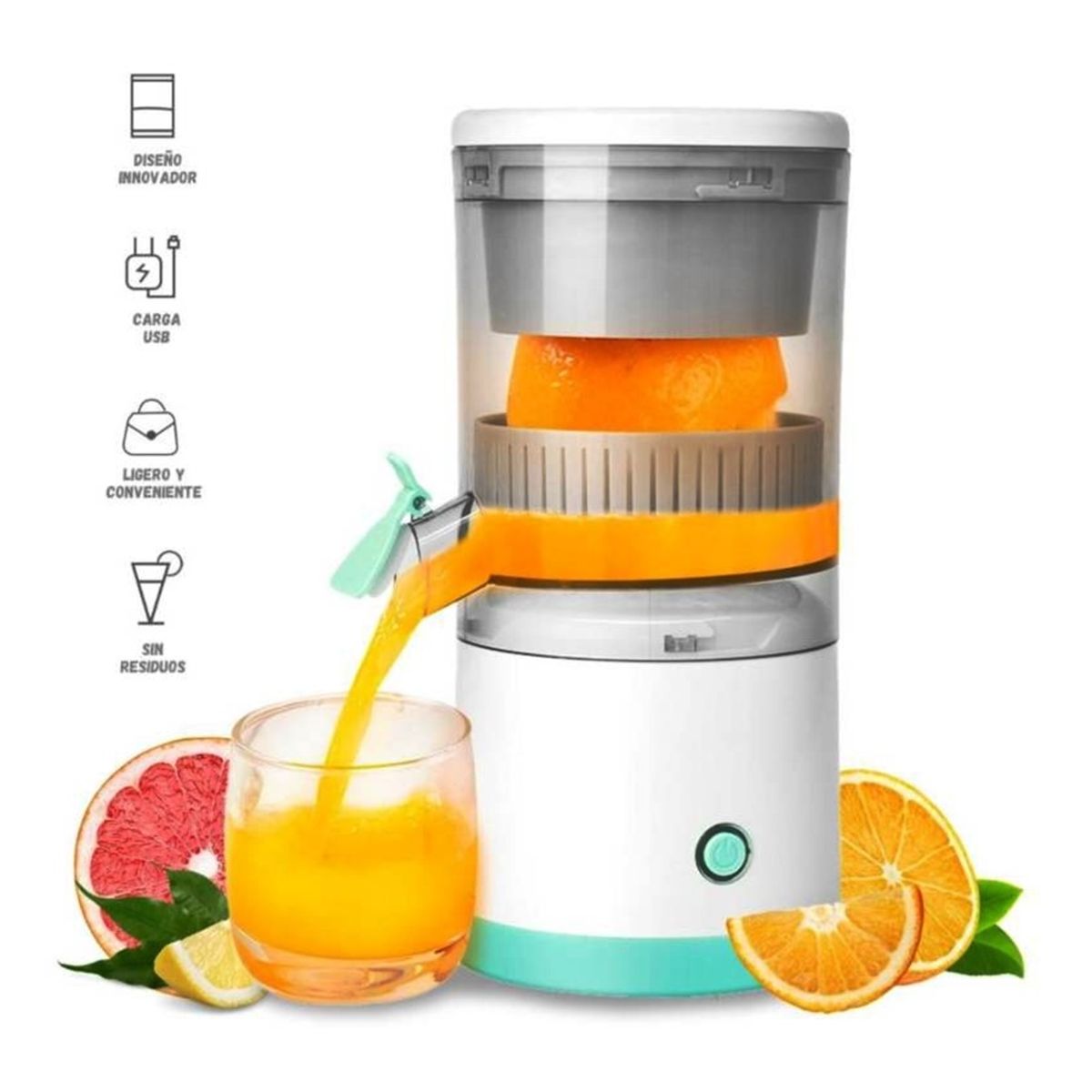 GENERICO - Exprimidor de Naranja Automatico Recargable Portatil Color Blanco