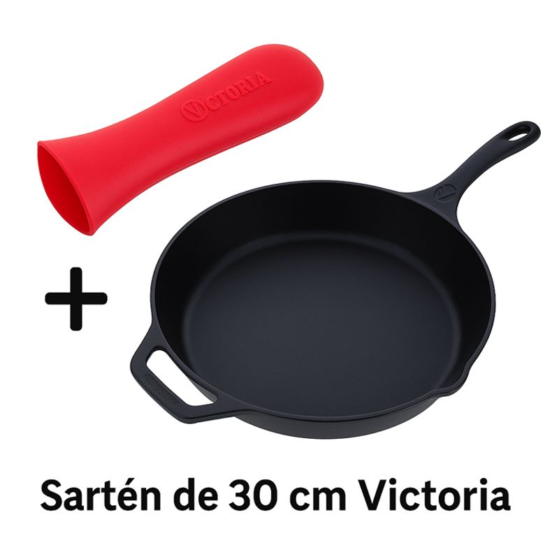 VICTORIA - Combo Sartén de Hierro Fundido Victoria de 30 Cm + Mango de Silicona