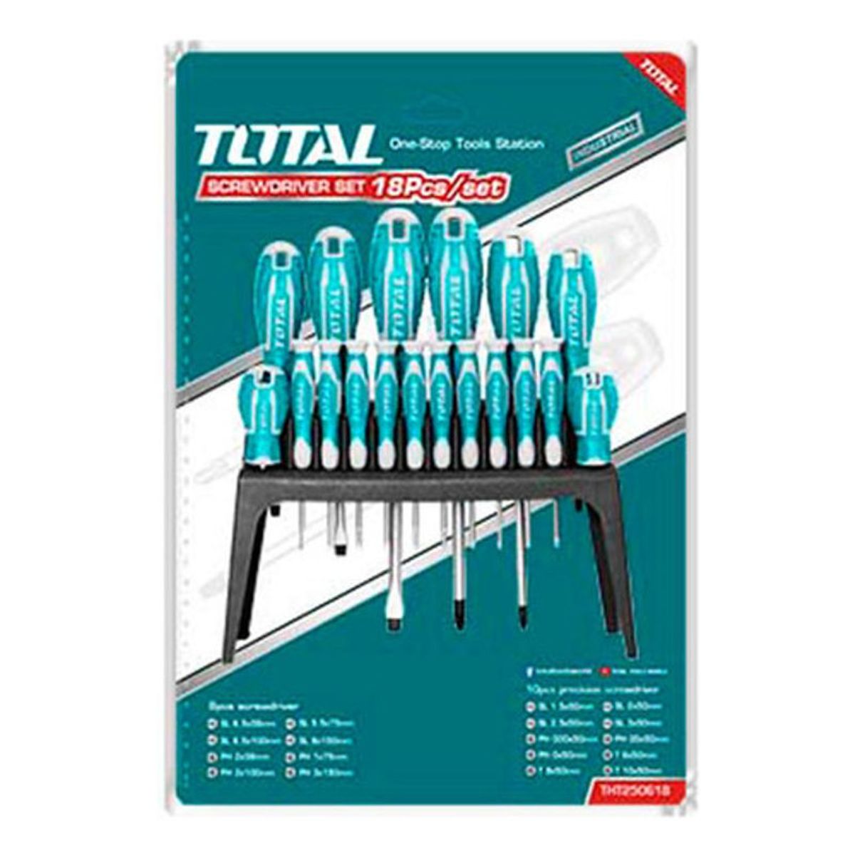 TOTAL - Destornillador Cromo Vanadium Juego X 18 Pzs Total