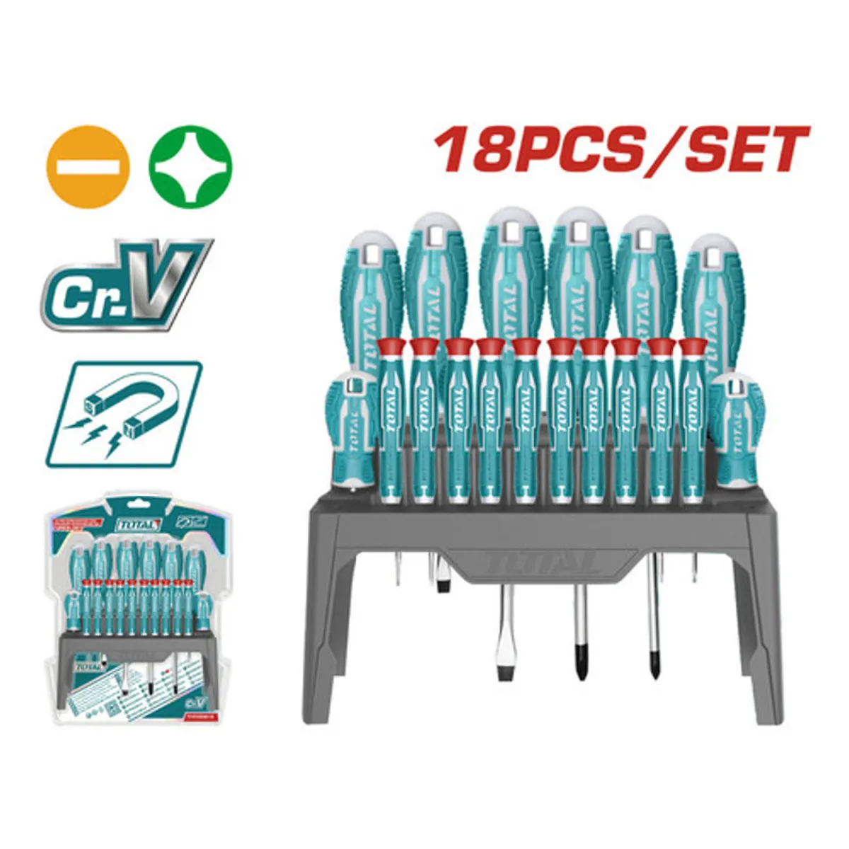 TOTAL - Destornillador Cromo Vanadium Juego X 18 Pzs Total