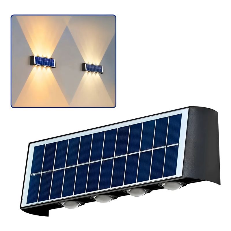 MILOPTS - Lámpara Panel Solar Pared Exterior 4 Bombillas Luz Cálida