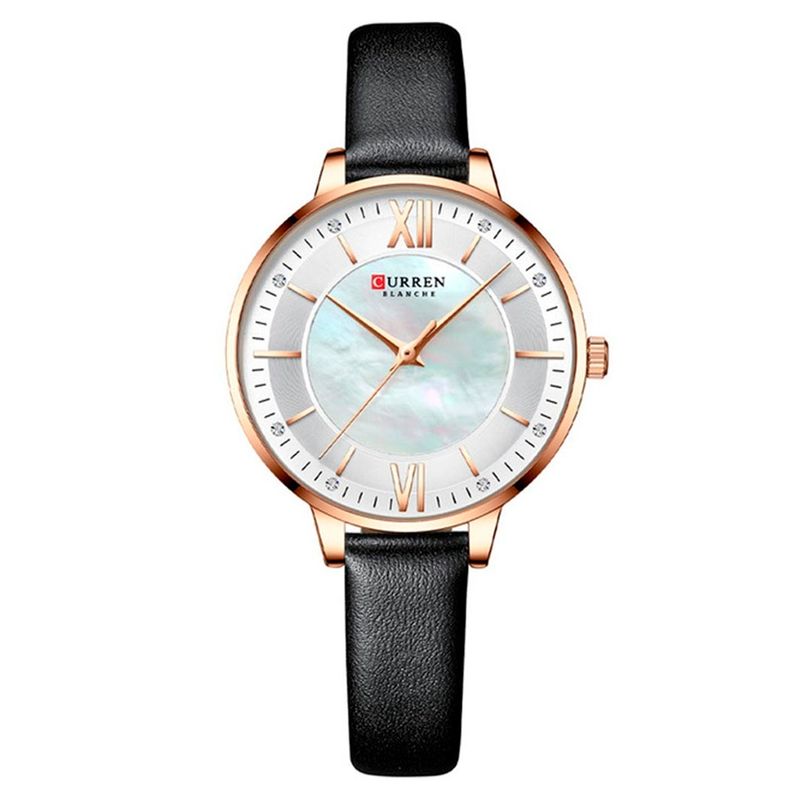 CURREN - Reloj Analogo Curren Kred25012002 Cuarzo con Correa De Cuero Negro para Mujer