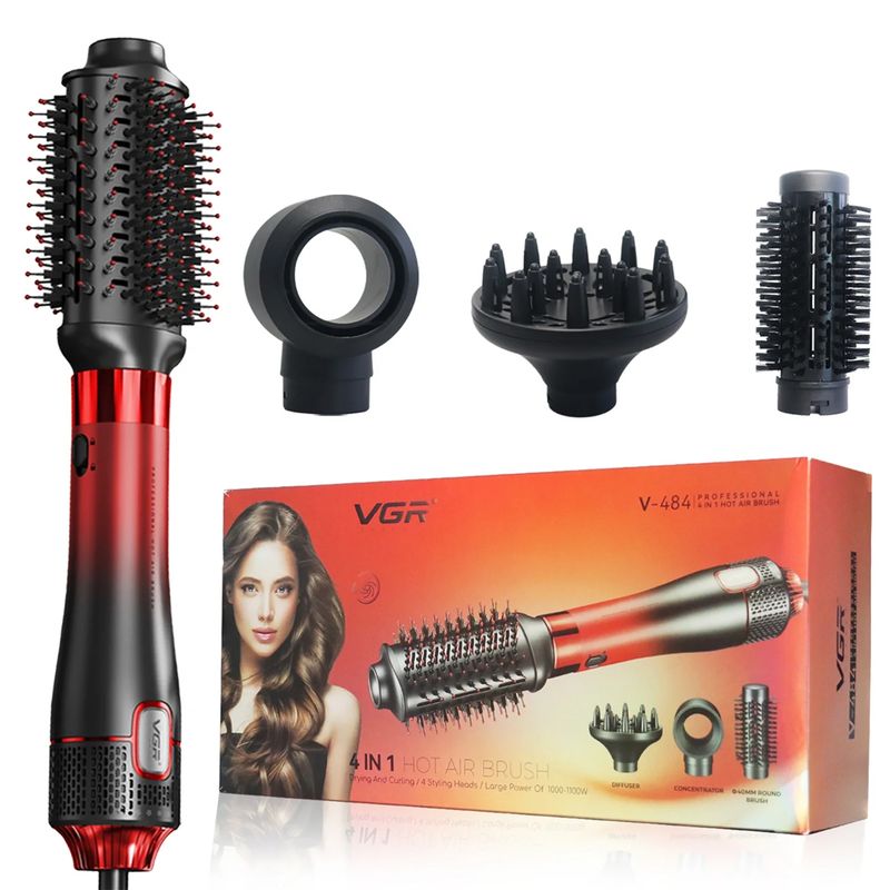 VGR - Cepillo de Aire Caliente 4 en1 para Estilizado Profesional V-484 Rojo