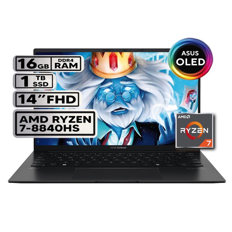 ASUS - PORTÁTIL ASUS ZENBOOK AMD RYZEN 7-8840HS 16GB RAM 1TB SSD 14 OLED JADE BLACK