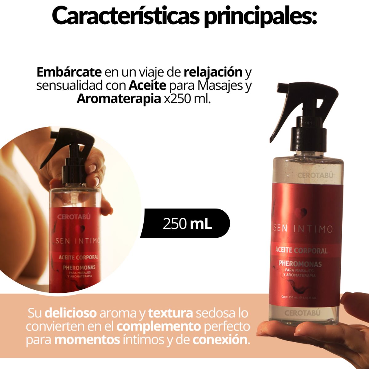SEN INTIMO - Aceite Corporal Para Masajes Aromaterapia Con Feromonas 250mL
