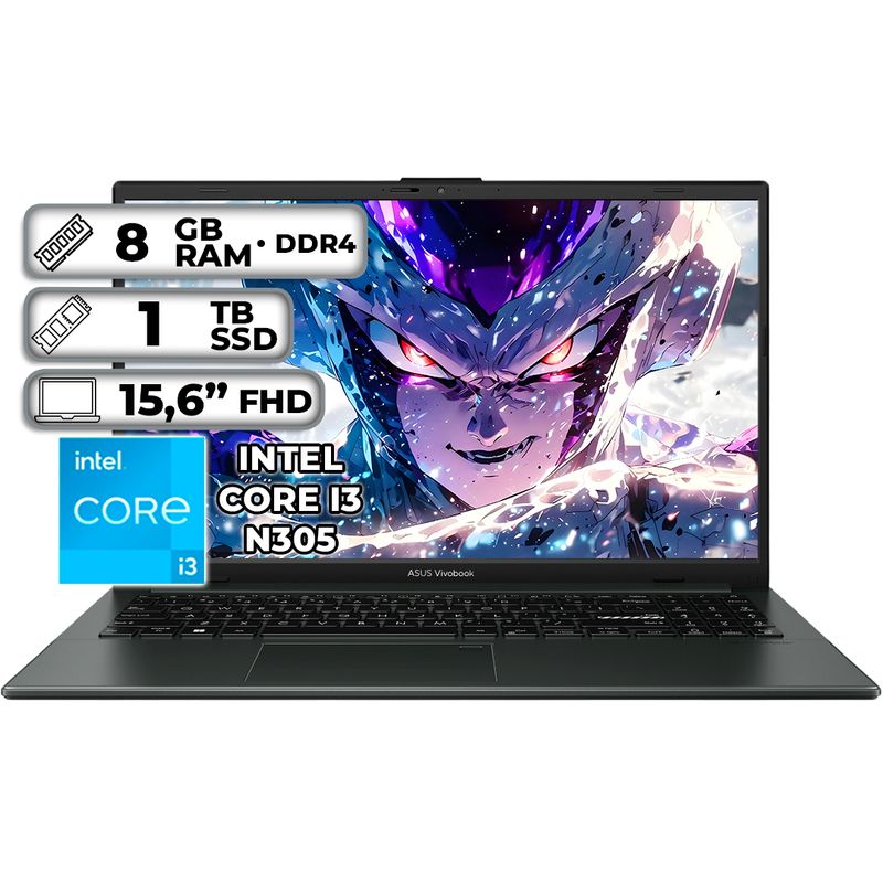 ASUS - PORTÁTIL ASUS  INTEL CORE I3-N305 8GB RAM 1TB SSD PANTALLA  15.6”  FHD MIXED BLACK