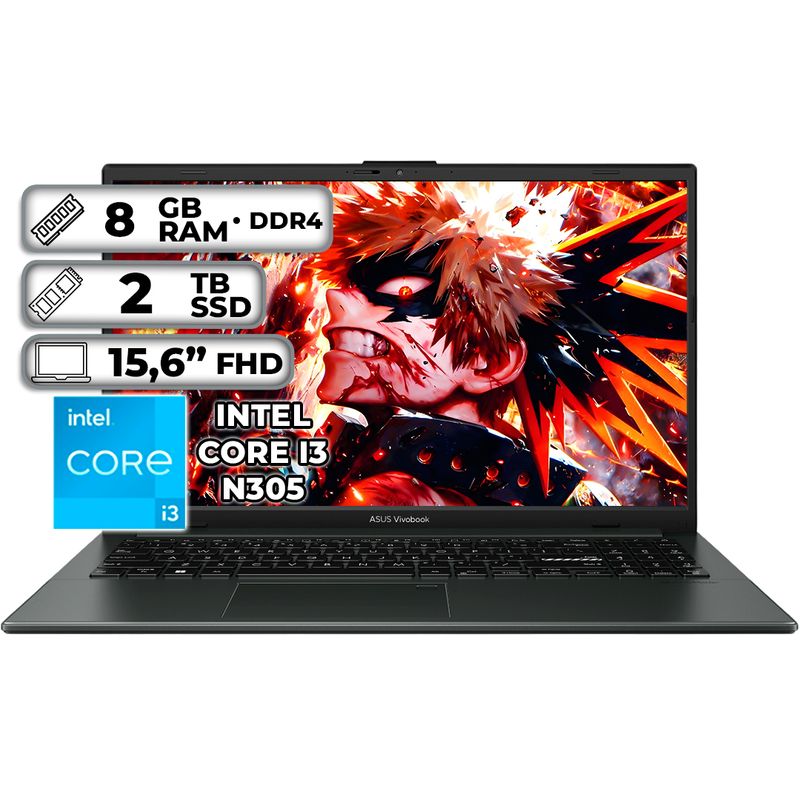ASUS - PORTÁTIL ASUS  INTEL CORE I3-N305 8GB RAM 2TB SSD PANTALLA  15.6”  FHD MIXED BLACK