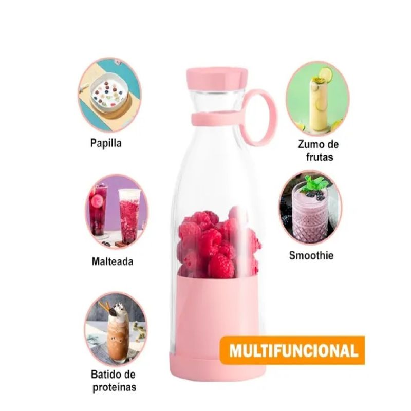 GENERICO - Vaso Licuadora Portátil Recargable 420ml Y 6 Aspas (rosado)