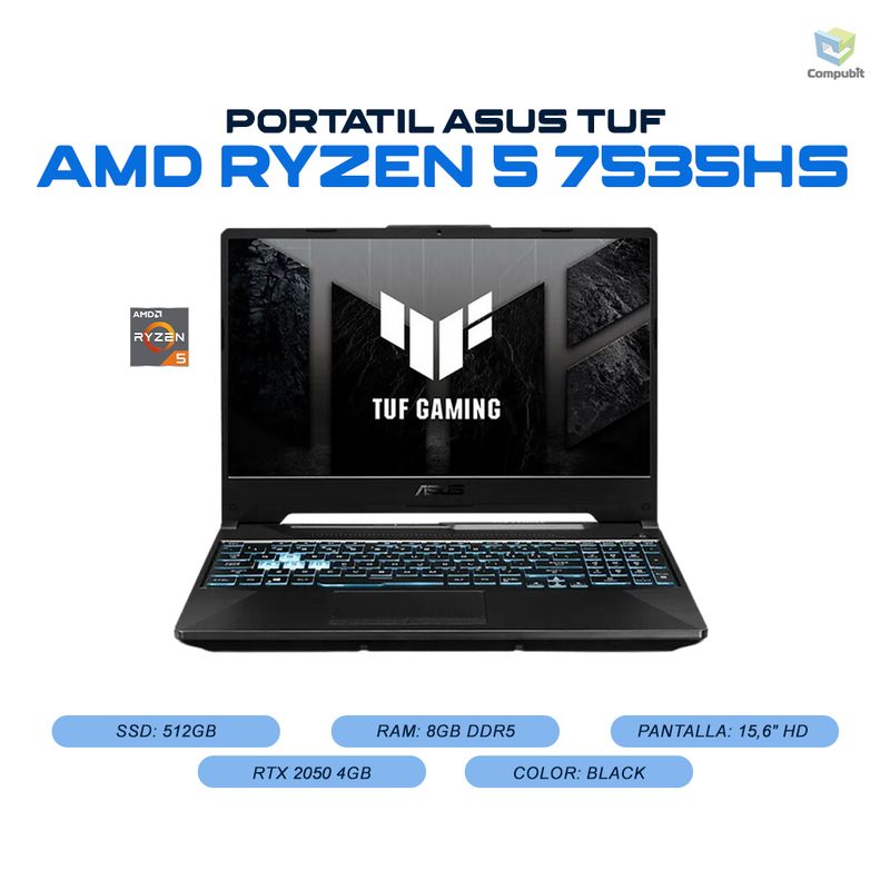 ASUS - Portátil Asus TUF Ryzen 5 7535HS Ram 8GB 512GB 15.6" - GAMING FA506NF-HN004