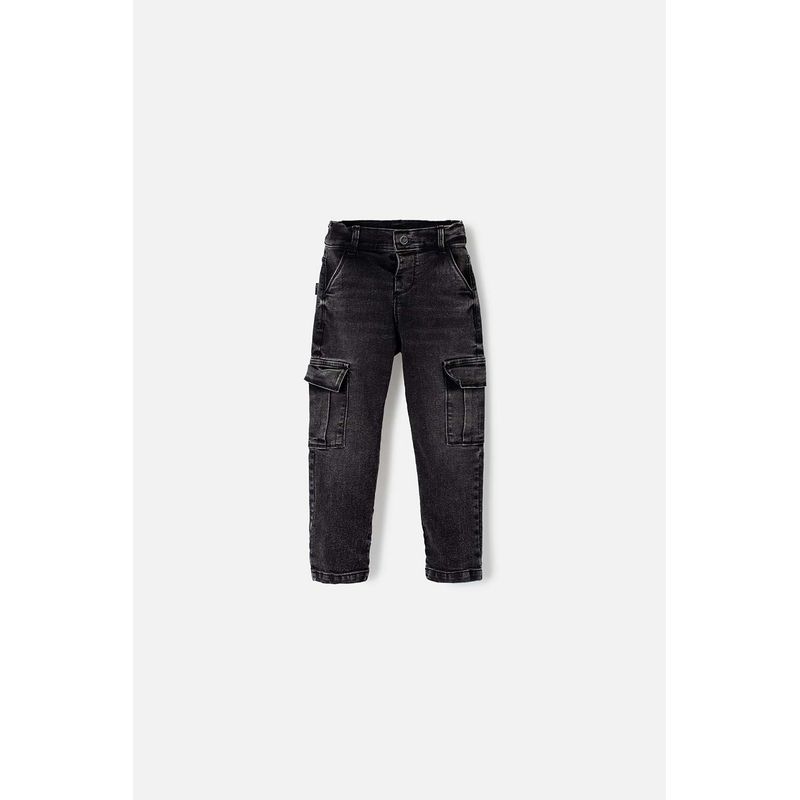 LITTLEMIC - Jean LittleMic en denim tono oscuro con bolsillos tipo cargo para niño 2T a 5T