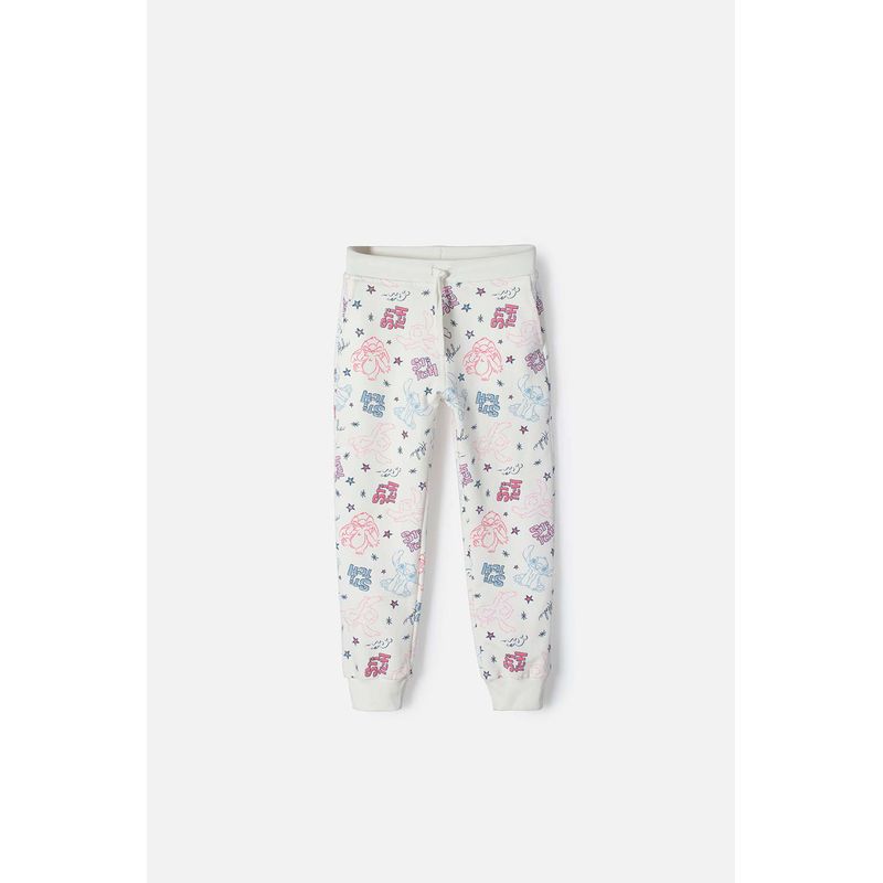 DISNEY - Jogger de Stitch marfil con elástico en cintura para niña