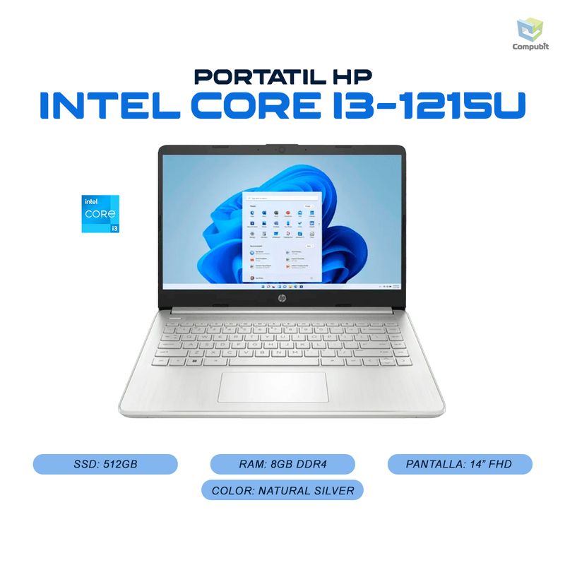 HP - Portatil HP Intel Core i3-1215U 8GB 512GB SSD - 14-DQ5038LA