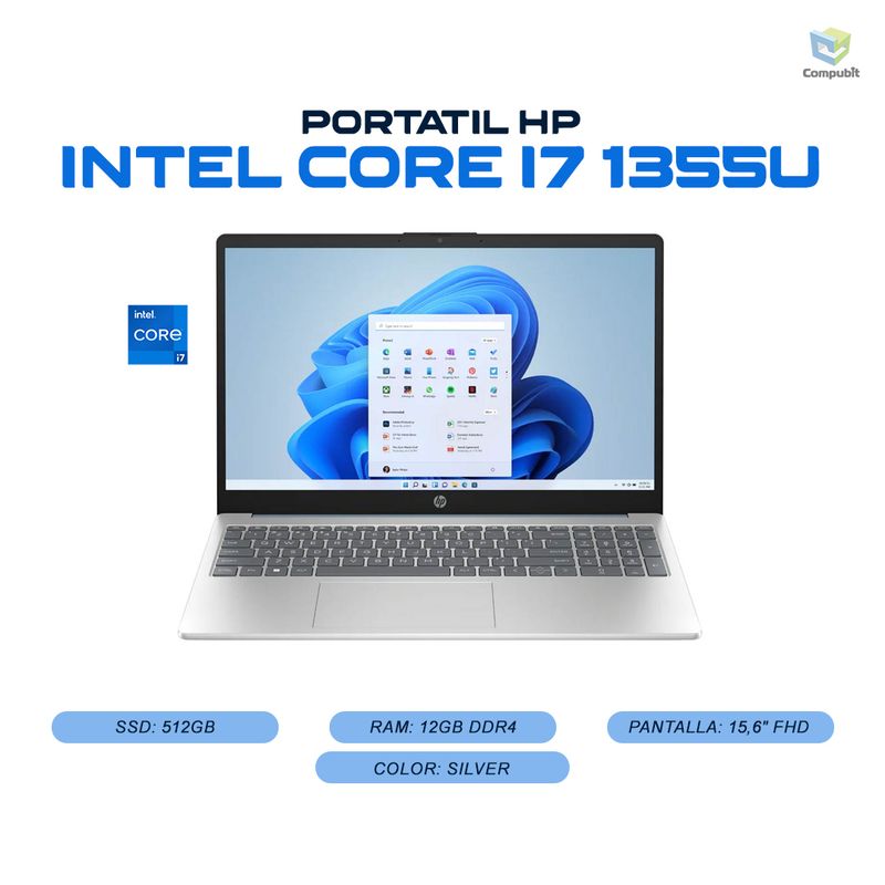 HP - Portátil HP Core I7 1355U RAM 12GB DDR4 512GB 156 - 15-FD0006LA