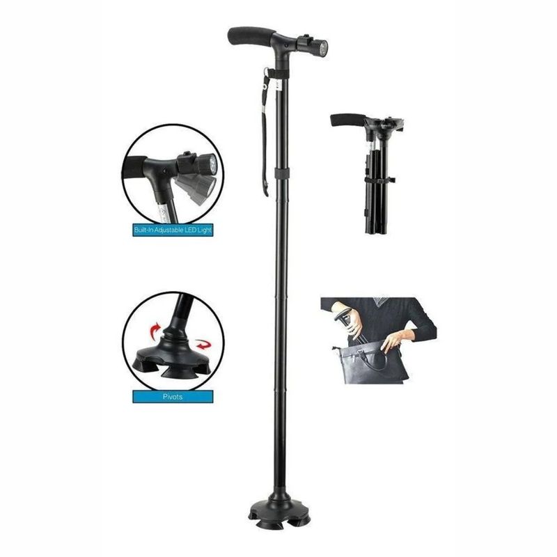 GENERICO - Baston Plegable Caminador Ajustable Trusty Cane Luz Led