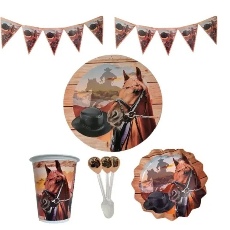GENERICO - Kit De Fiesta Vaquero Cumpleaños Caballos Celebracion