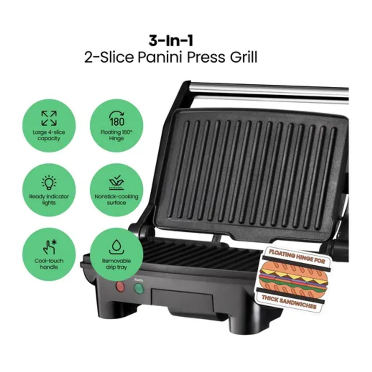CHEFMAN - Chefman Panini Rj02-180 Parrilla De Presa Y Sandwichera