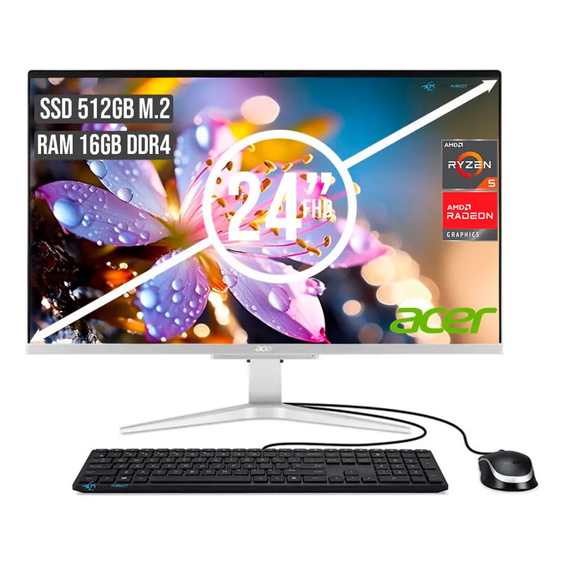 ACER - Aio Acer Aspire C24 Amd Ryzen 5 5500u Ssd 512gb + Ram 16gb