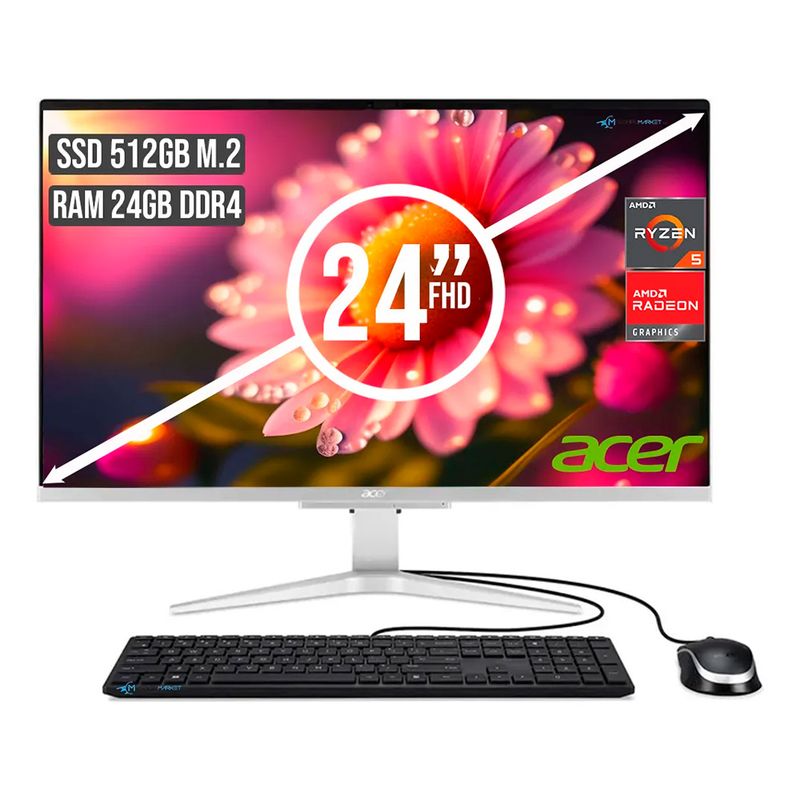 ACER - Aio Acer Aspire C24 Amd Ryzen 5 5500u Ssd 512gb + Ram 24gb