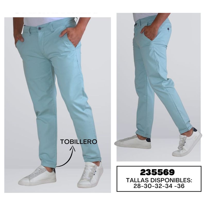 ABC - Pantalon Hombre Dril Licrado Tobillero Al Tobillo rosa azul beige