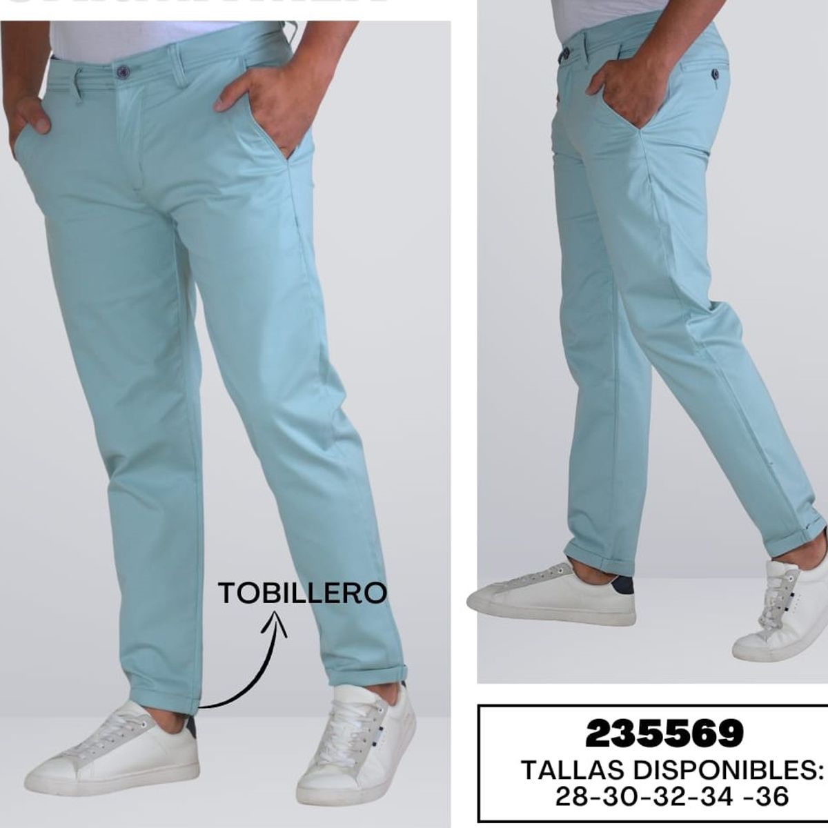 ABC - Pantalon Hombre Dril Licrado Tobillero Al Tobillo rosa azul beige