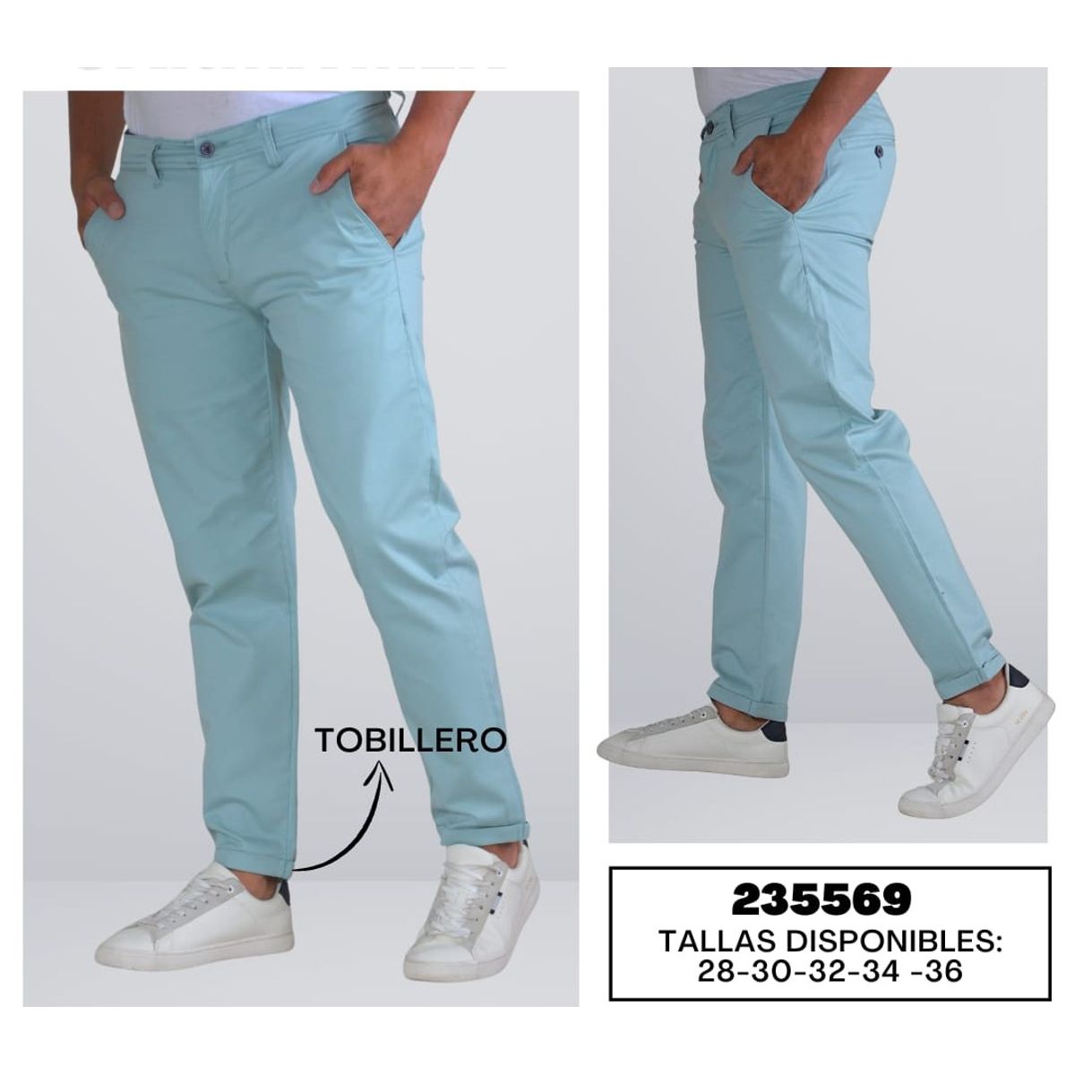 ABC - Pantalon Hombre Dril Licrado Tobillero Al Tobillo rosa azul beige