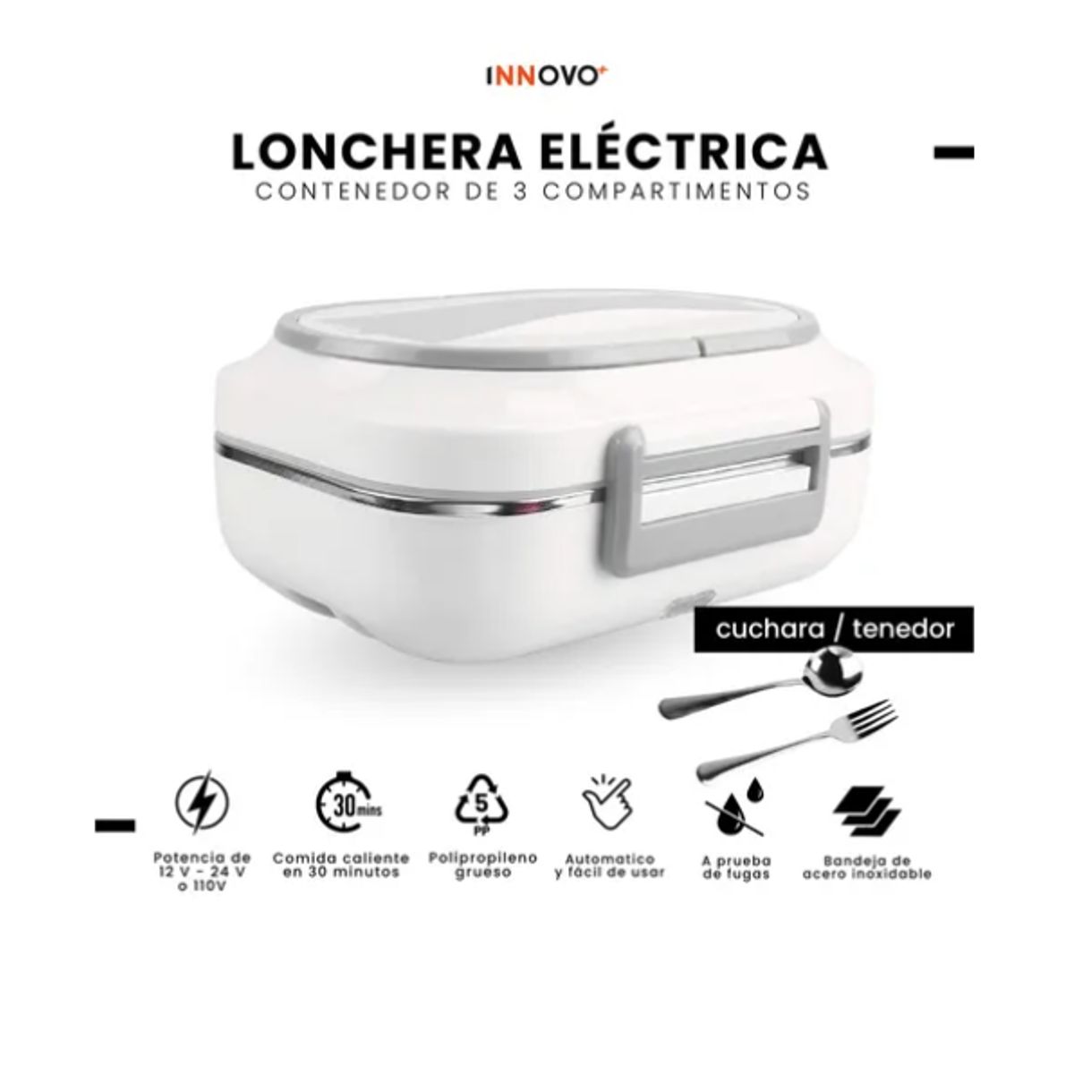 INNOVA - Lonchera Eléctrica Térmica 15l Calienta Comidas Portátil