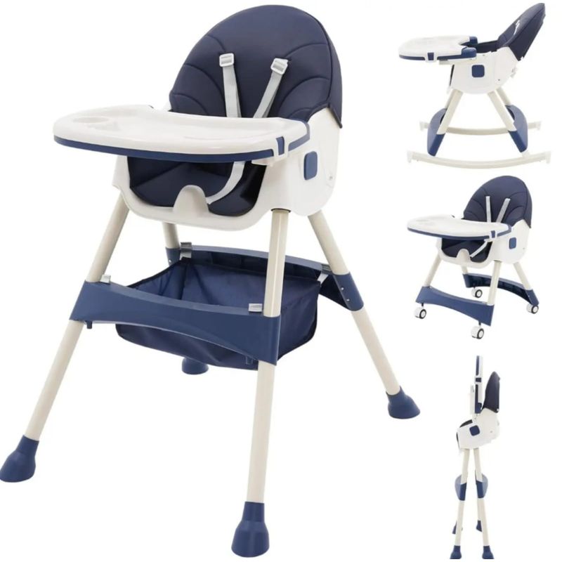 GENERICO - Silla Comedora  Para Bebe Con Reclinacion,Rodachines,Plegable Azul