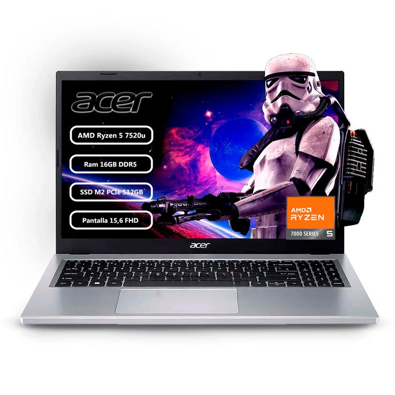ACER - Portatil Acer Aspire R5 7520u, Ram 16gb, Ssd 512 Multi-touch Color Gris