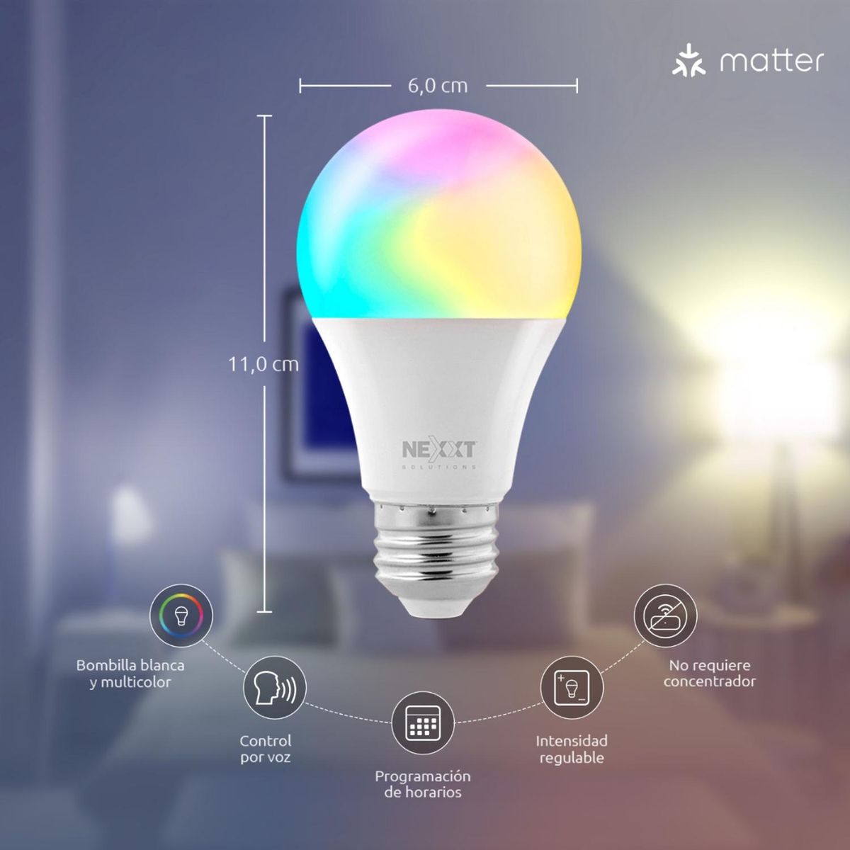 NEXXT SOLUTIONS - Bombillo inteligente LED RGB Matter x1