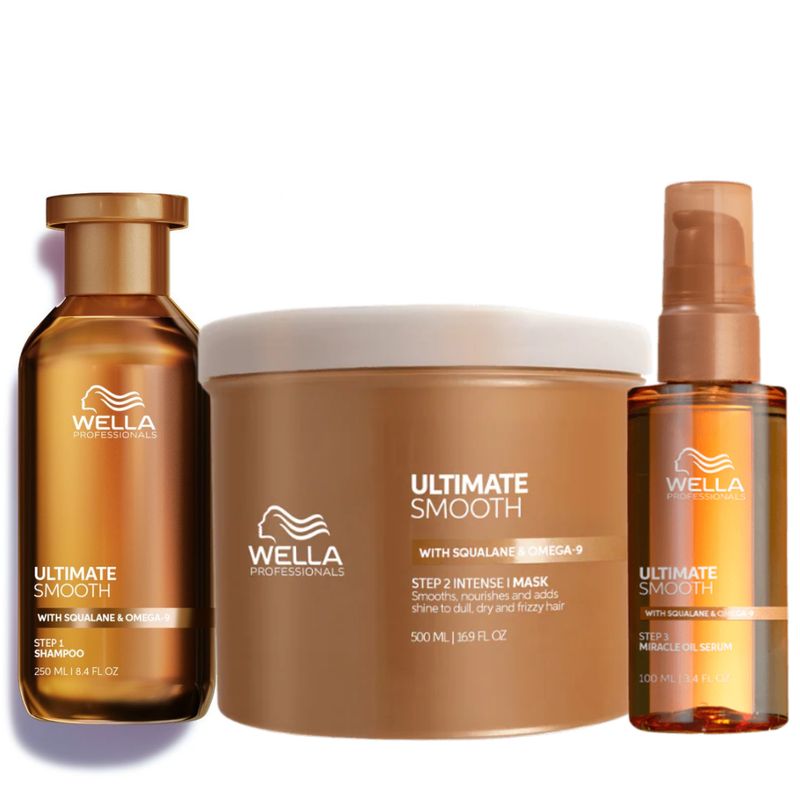 WELLA - Kit Ultimate Smooth frizz ceroShamp 250 + Masc 500 + miracle 100 ml