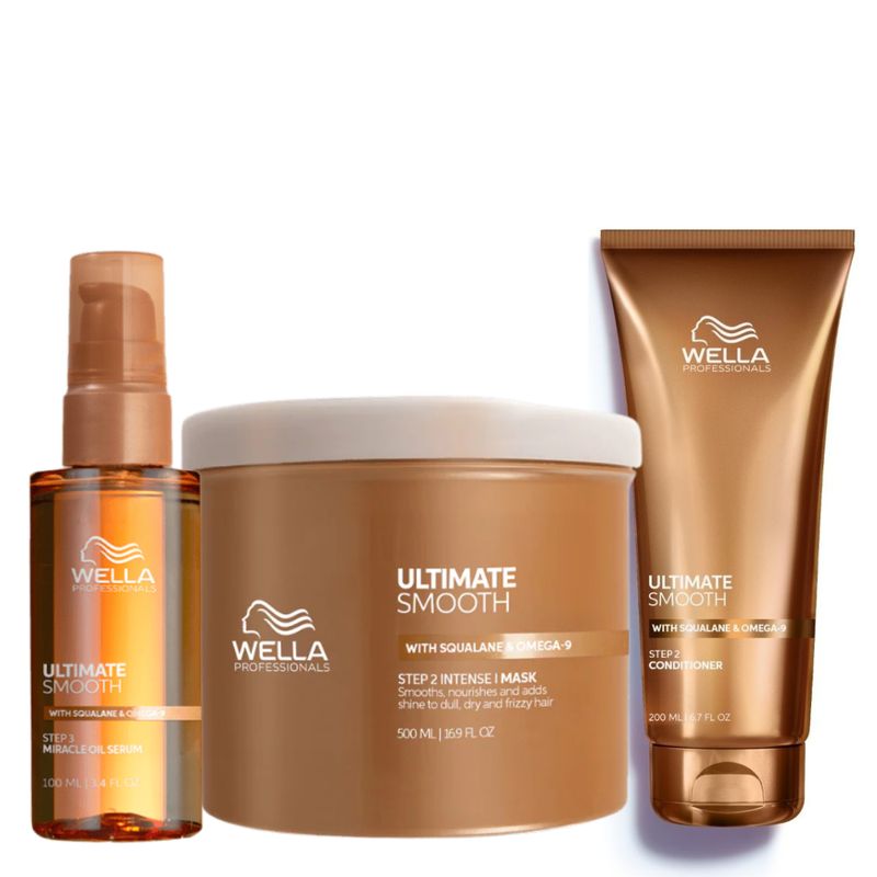 WELLA - Kit Ultimate Smooth frizz cero Acond 200 + Masc 500 + Miracle 100 ml