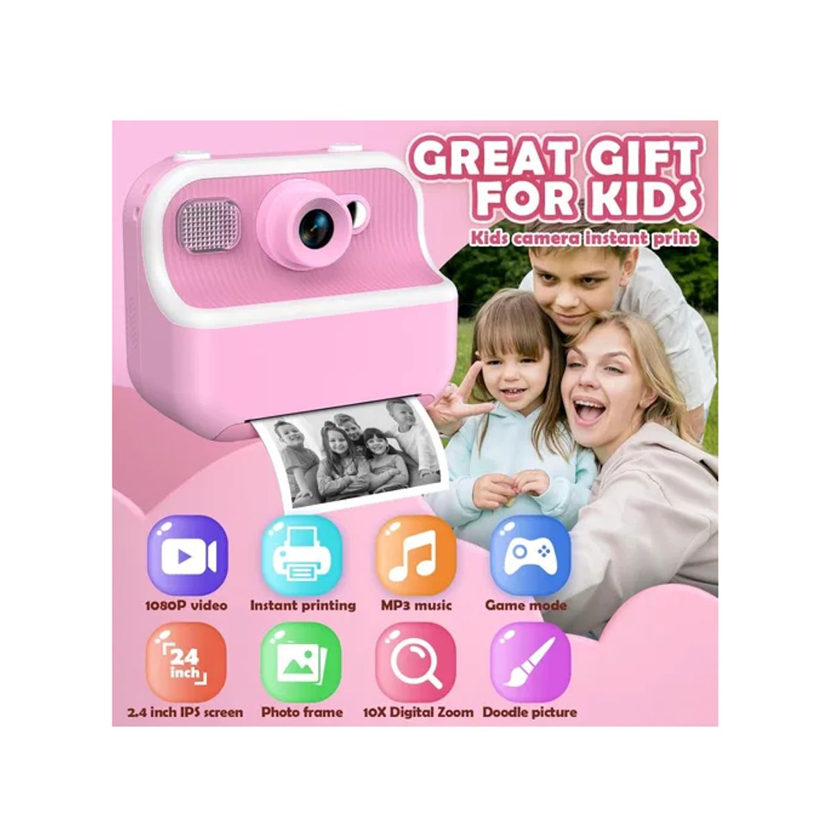 GENERICO - Camara Instantanea Para Niños Videos 26-2 Hd Incluye Colores