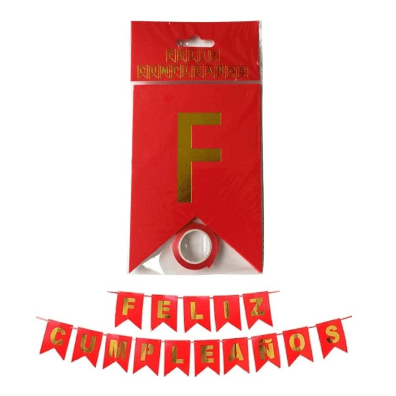 GENERICO - Guirnalda Letrero Feliz Cumpleaños rojo  Banderín