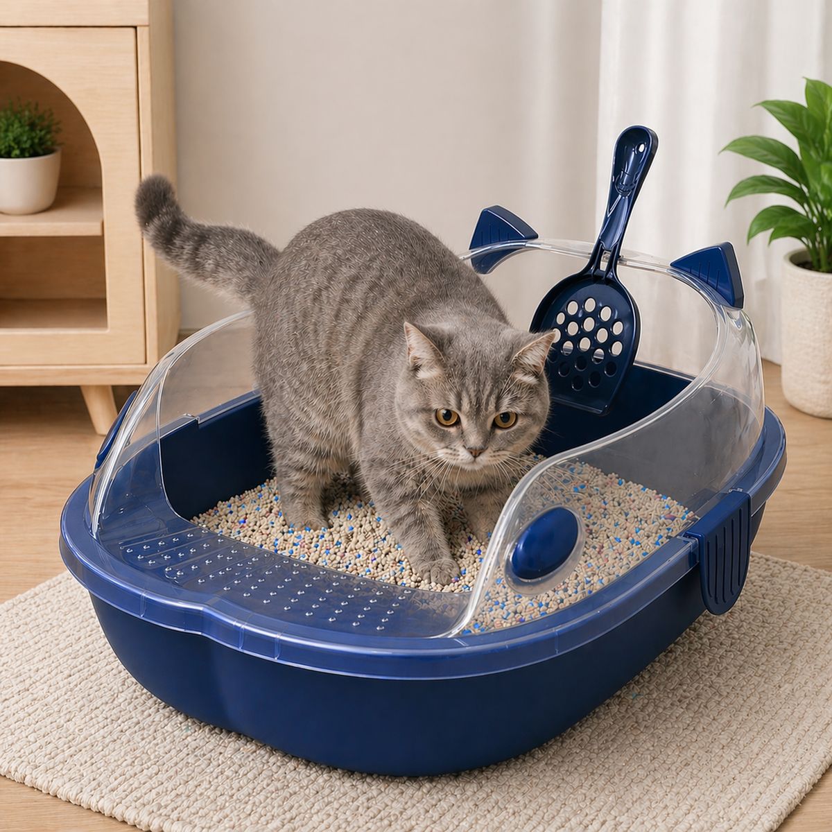 GENERICO - Arenero + Pala Armaty Premium Para Gato Color Azul Rey