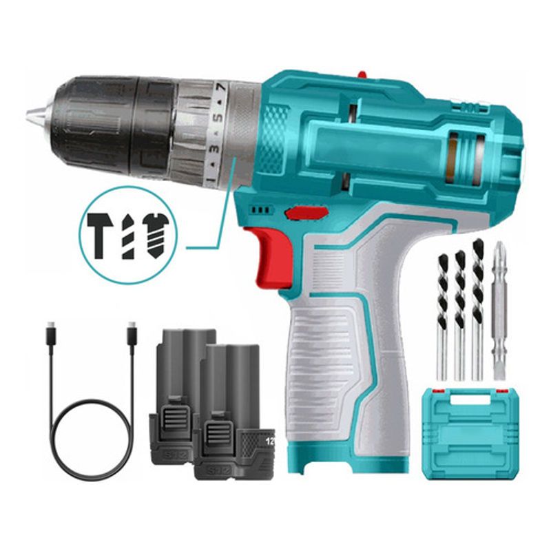 TOTAL - Taladro Inalambrico Percutor 38 12v Incluye 2 Baterias 15 ah Super Total