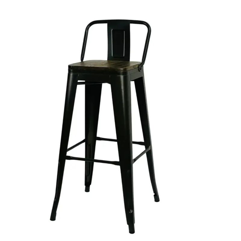 GENERICO - Taburete Metálico Tolix Con Espaldar Y Asiento De Madera