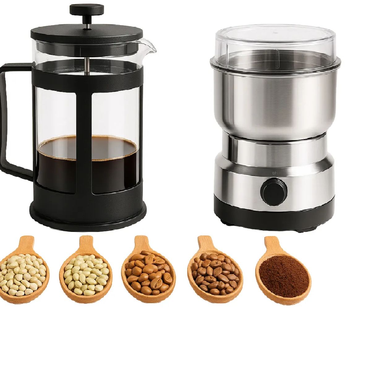 SKY - Prensa Francesa Café 600ml Y Mini Molino Café Eléctrico
