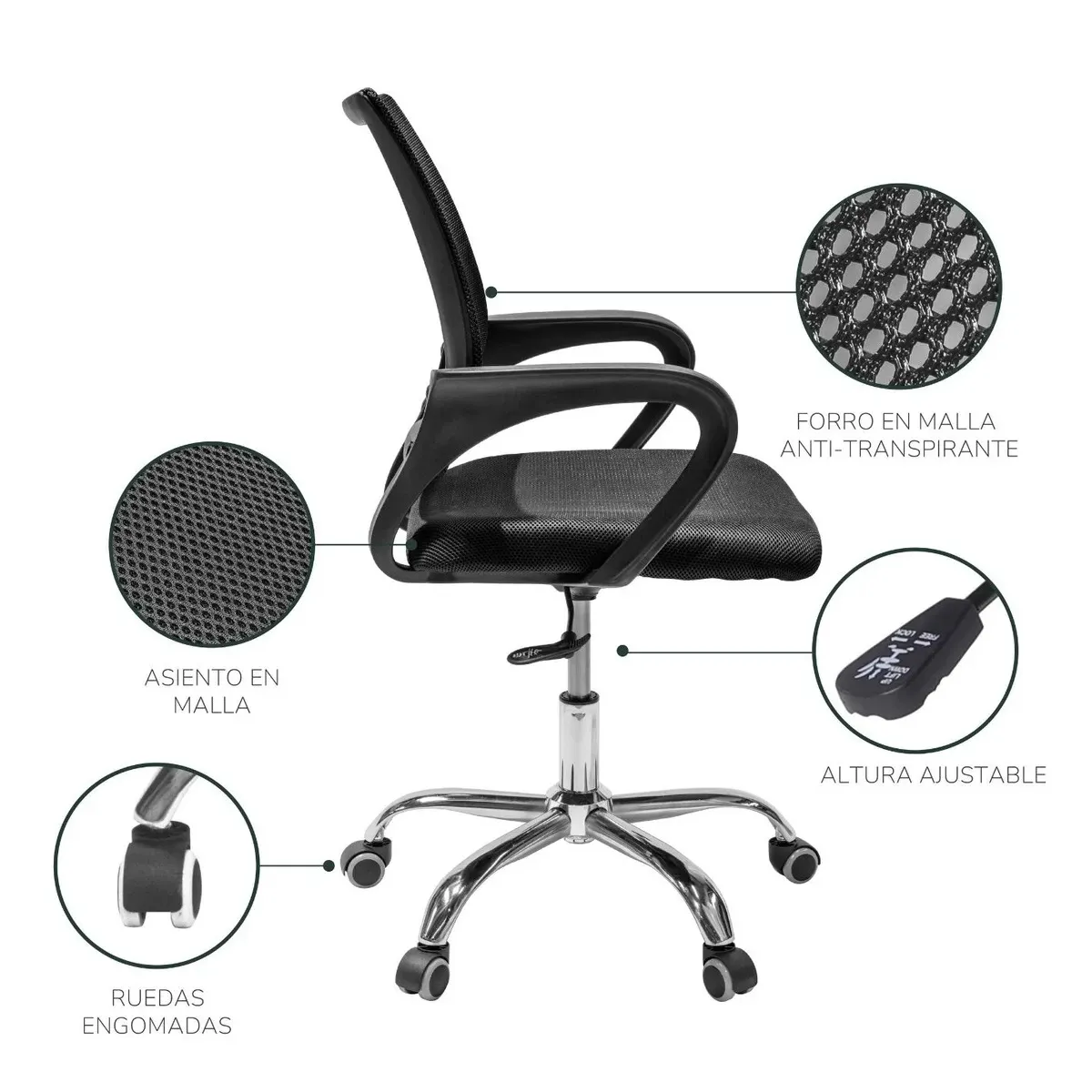 GENERAL - Silla Ergonómica De Ruedas Altura Ajustable