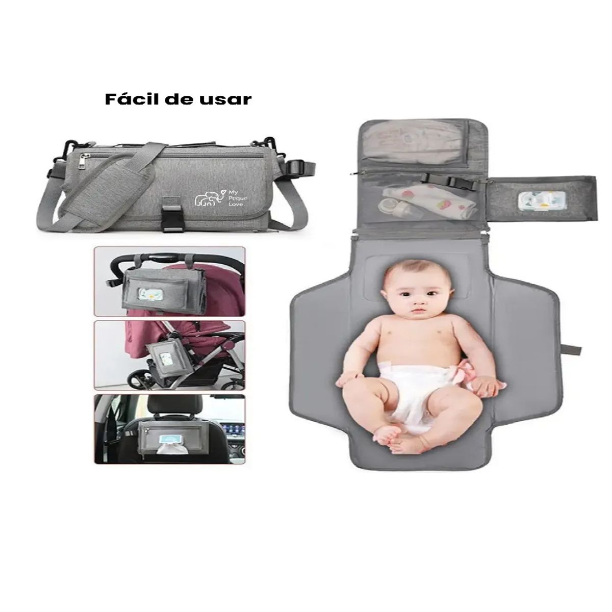 SKY - Cambiador Portátil Cojín Cabeza Incorporado Gris Claro