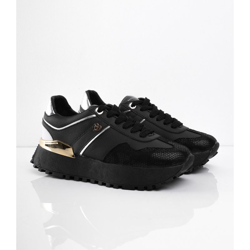 CALZADO ADRENALINA - Tenis negros con dorado y plataforma APRINGO