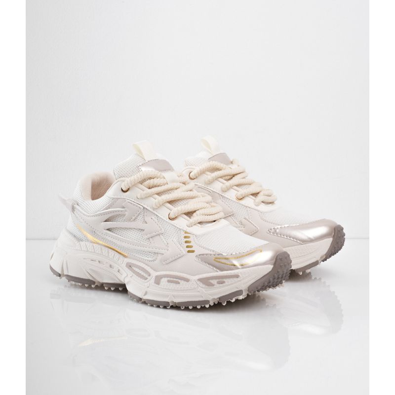 CALZADO ADRENALINA - Tenis beige con líneas doradas lila
