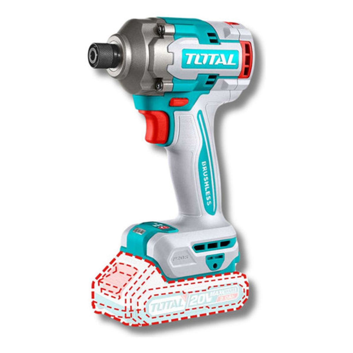 TOTAL - Atornillador de Impacto Inalambrico 1/4 + 2 baterias + acc total