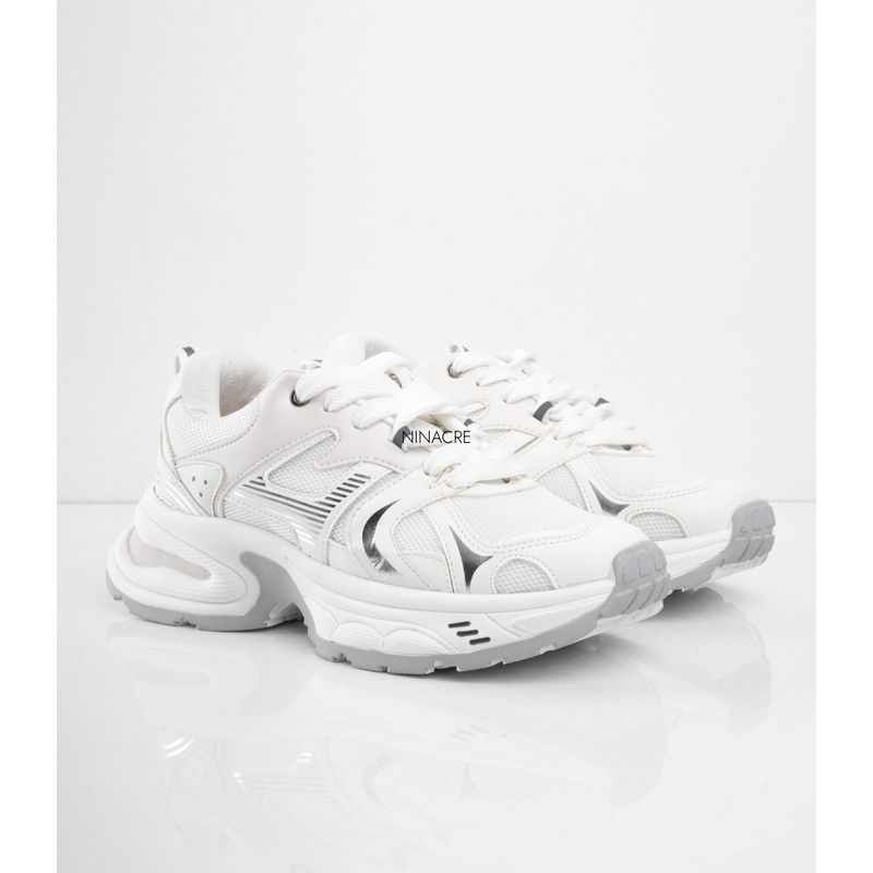 CALZADO ADRENALINA - Tenis blancos brillantes con laterales plateadas nina