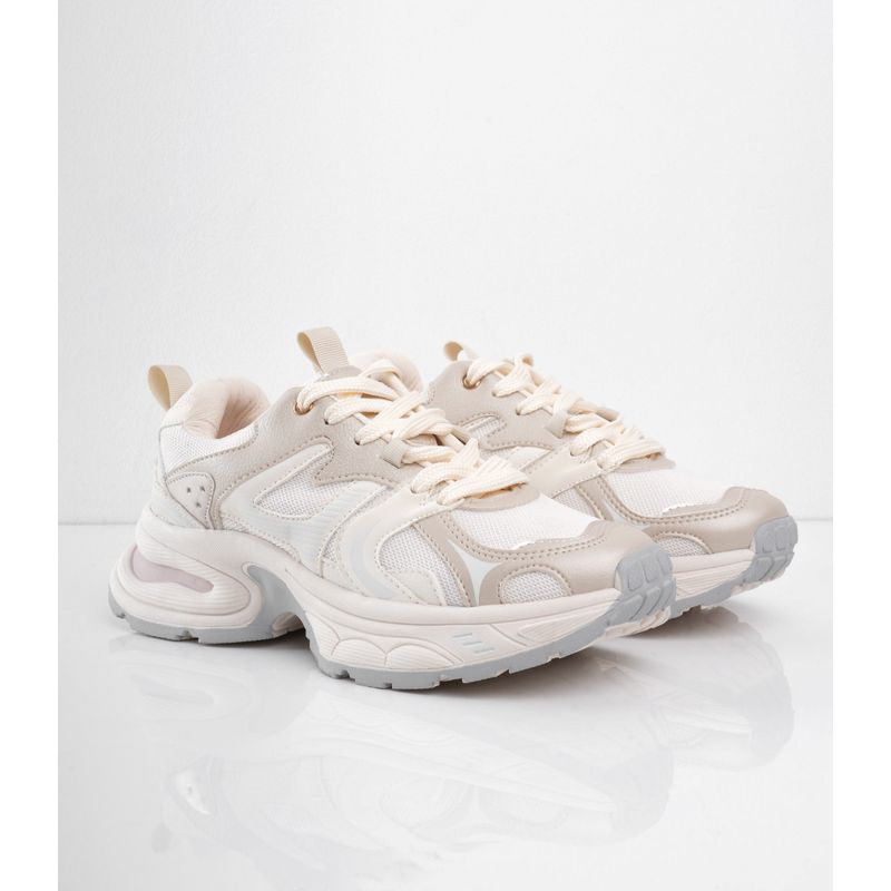 CALZADO ADRENALINA - Tenis beige brillantes con laterales blancos nina