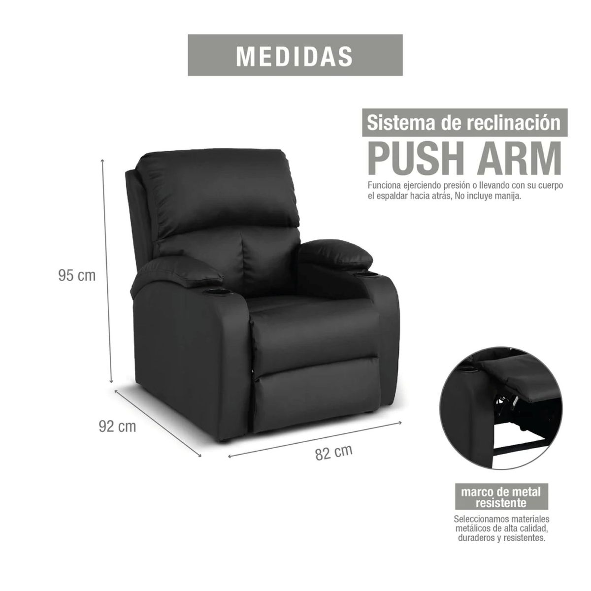 ELITE LIVING - SILLA RECLINABLE PUSH ARM AMBER SINTETICO NEGRO