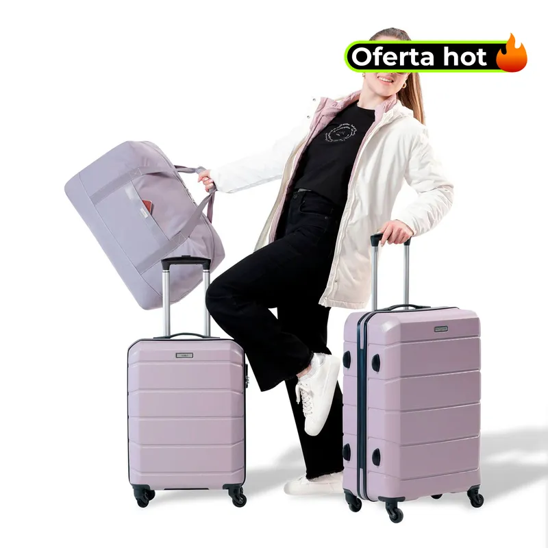 TOTTO - Kit X3 Maleta Viaje 360 Rayatta M+S+Tula Morada