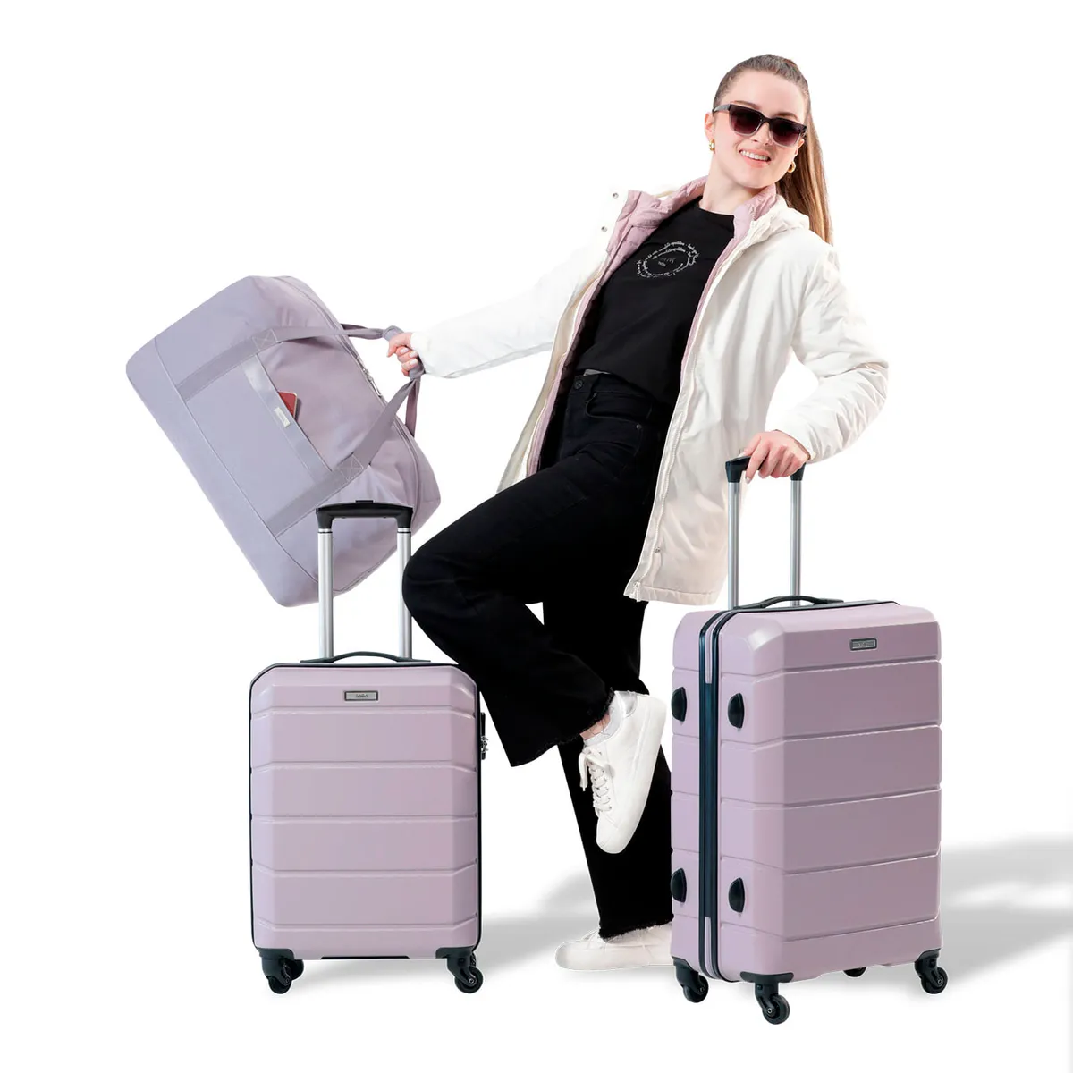 TOTTO - Kit X3 Maleta Viaje 360 Rayatta M+S+Tula Morada