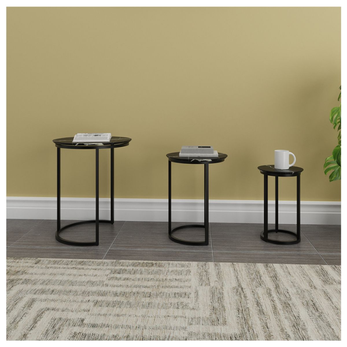 GENERICO - Mesas Tipo Mármol - Set de tres  45cm / 38cm / 30cm BARMER DARK MARBLE